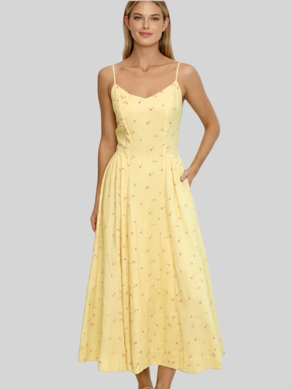 YELLOW FLORAL MAXI DRESS linen blend
